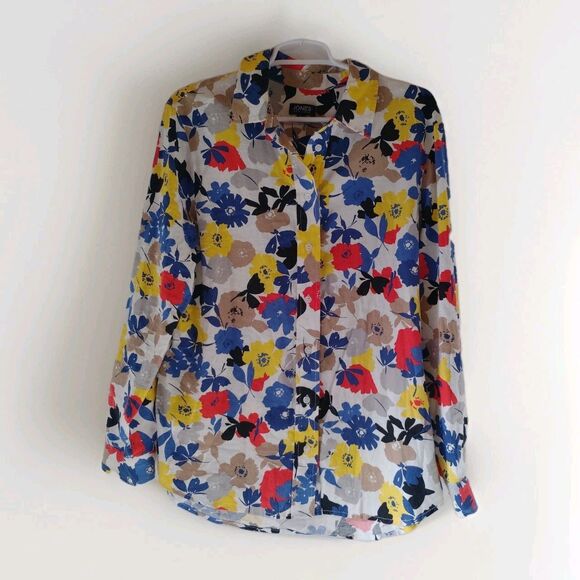 JONES NEW YORK WOMEN'S linen button down long sleeve shirt poppy floral print L - Picture 1 of 6